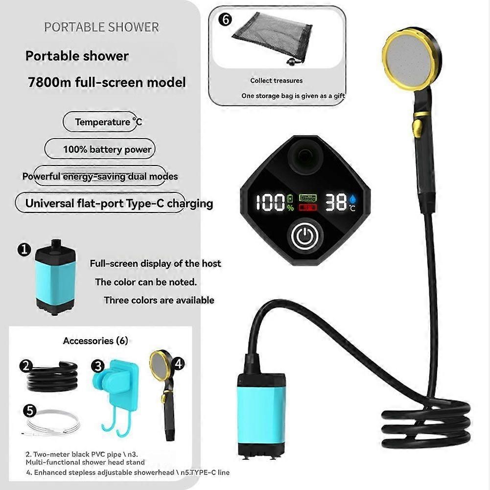 Outdoor Shower Kit Camping Shower Pump Full Screen Digital Display 7800mah Upgraded Low Noice Outdoors Shower Kit Green