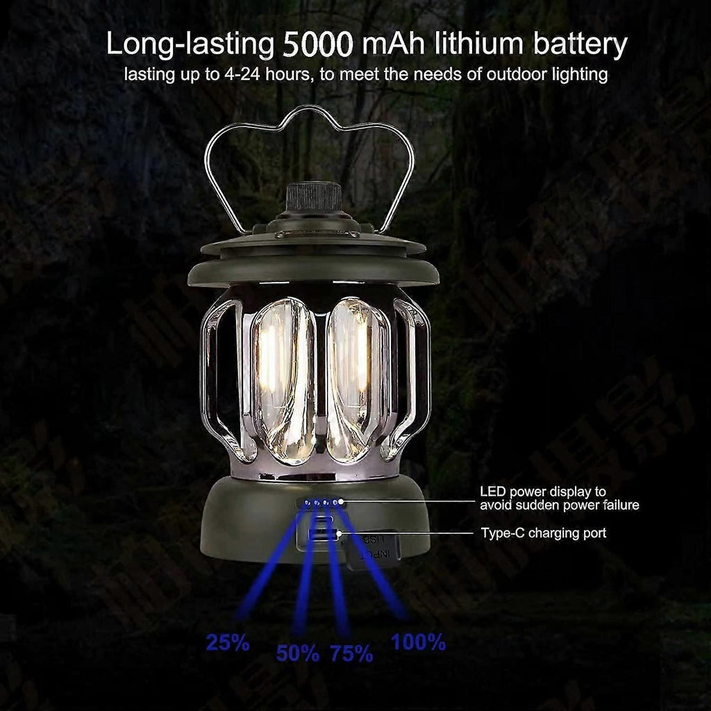 Led Camping Lantern,rechargeable Retro Dimmable Camping Light Waterproof Tent Light For Power Outages Hiking Emergency Fishing - Black