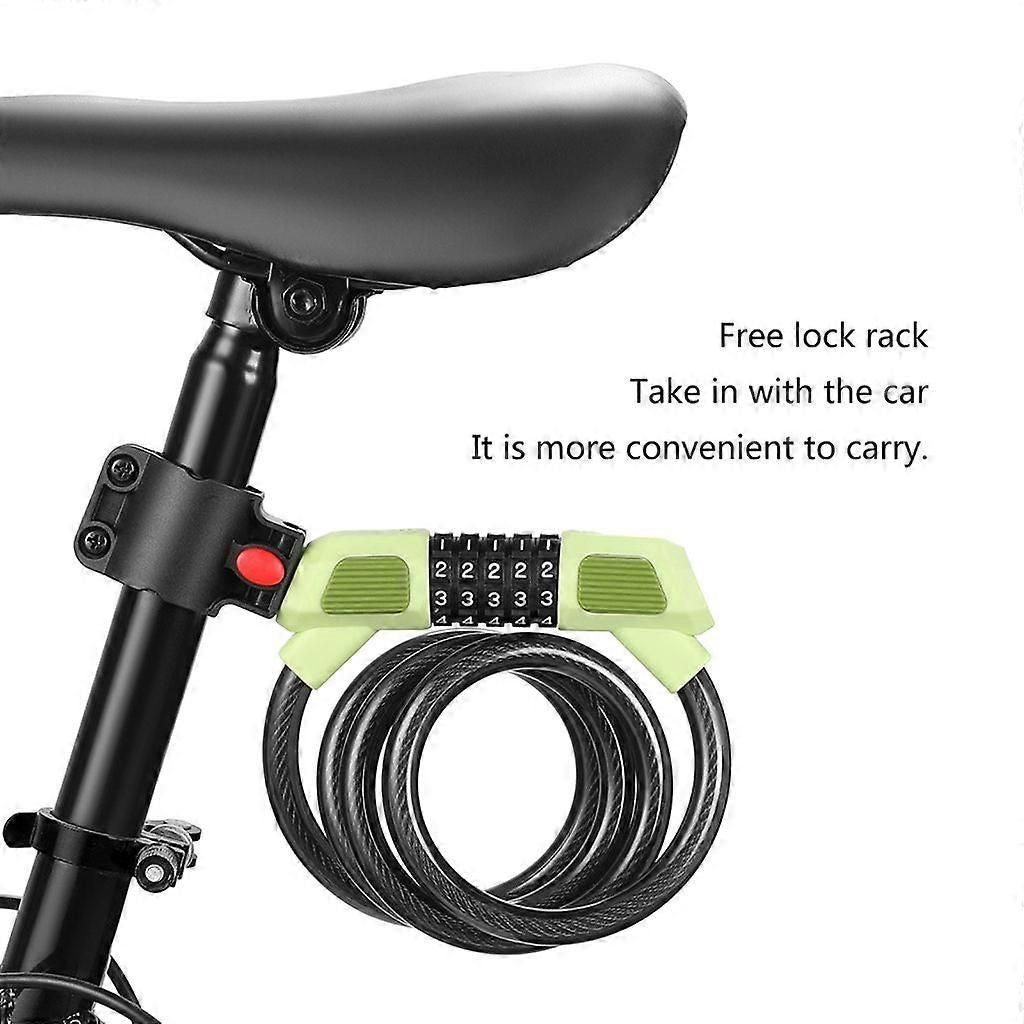 Bike Lock Cable 5Digits Resettable Combination Cable Lock, Bicycles Code Lock - Green