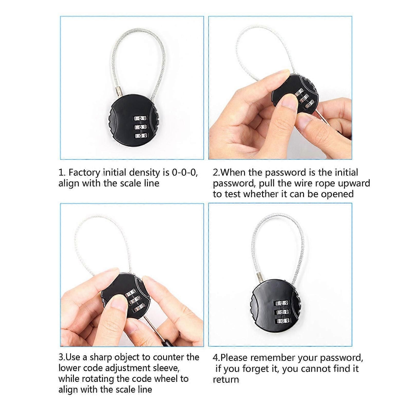 Resettable Travel Cable Lock 3Digit Helmet Lock Multipurpose Electric Bicycle Lock Suitcase Luggage Lock Code Lock Cable -Red