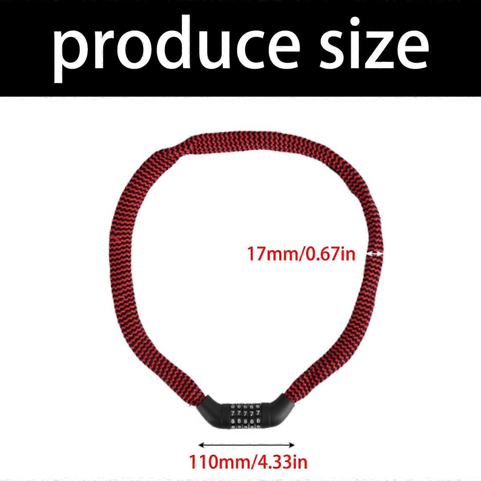 Portable 5-Digit Combination Bike Chain Lock, Keyless Anti-Theft Security Lock for Bicycle, Mountain Bike, Scooter and Motorcycle - Red