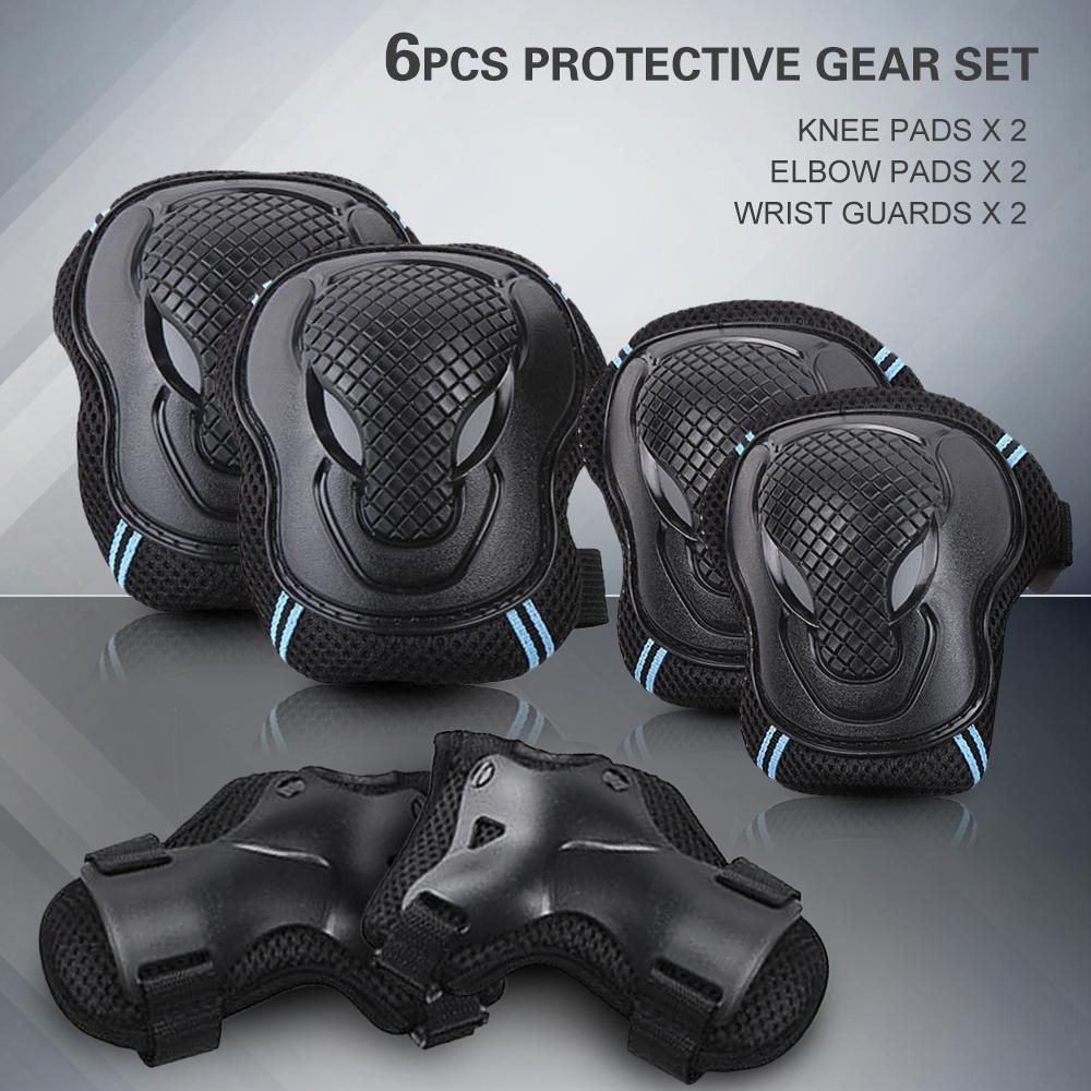6Pcs Protective Gear Set Knee Elbow Wrist Guards for Skateboard Cycling Riding - S