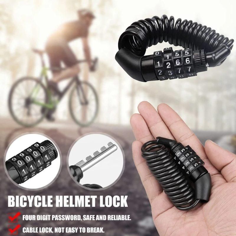 Portable 4-Digit Combination Cable Lock 5ft Self-Coiling, for Bike Motorcycle Helmet Glass Door Black