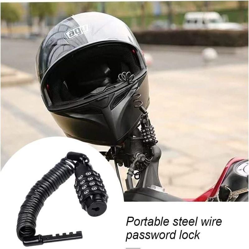Portable 4-Digit Combination Cable Lock 5ft Self-Coiling, for Bike Motorcycle Helmet Glass Door Black