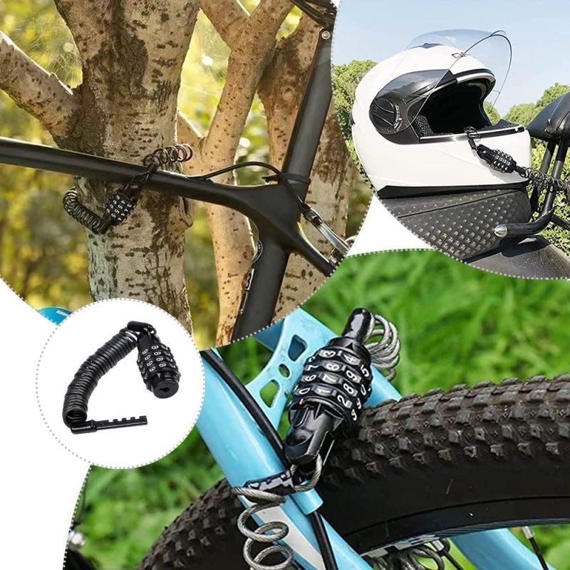 Portable 4-Digit Combination Cable Lock 5ft Self-Coiling, for Bike Motorcycle Helmet Glass Door Black