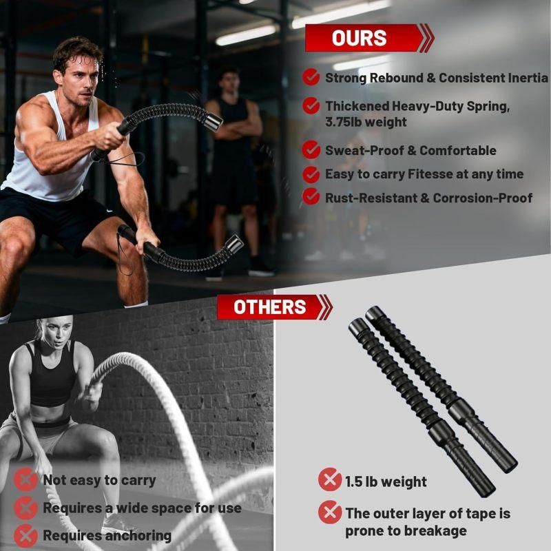 Battle Rope 2pc Cordless Portable Training Rope Fitness HIIT Muscle Exercise Black