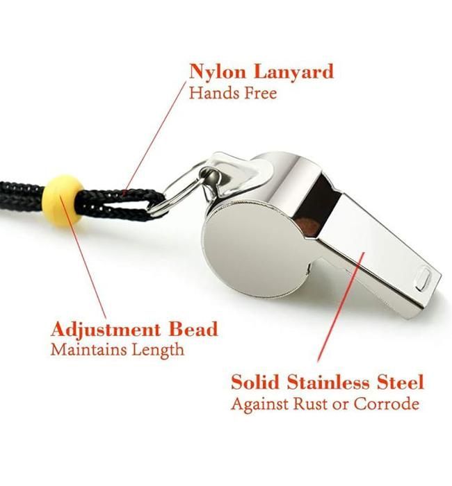 2PCS Stainless Steel Whistle Survival Tool Sports Referee Whistle with Adjustable Bead Lanyard-Silver