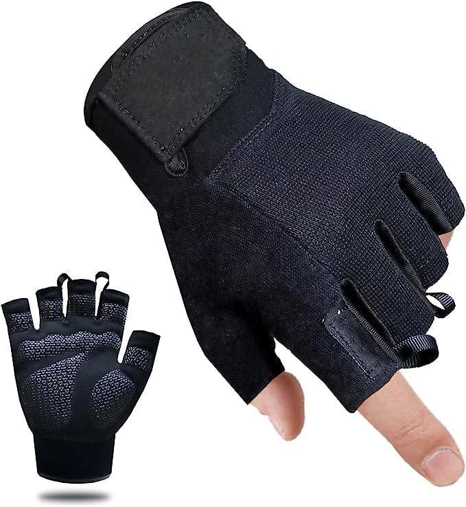 Fitness Gloves Half Finger Breathable Non Slip Weightlifting Training Workout Palm Support For Men And Women - Black XL