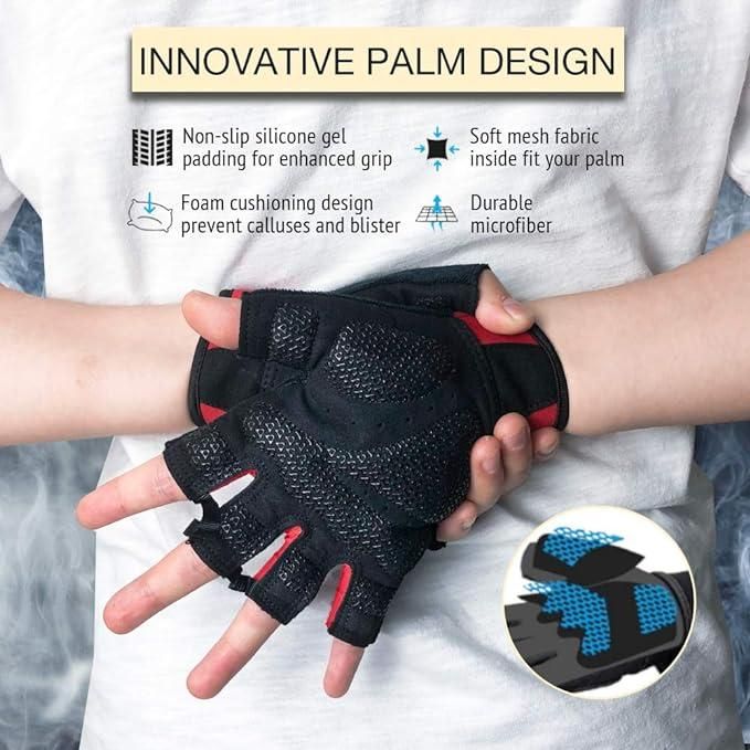 Fitness Gloves Half Finger Breathable Non Slip Weightlifting Training Workout Palm Support For Men And Women - Red L