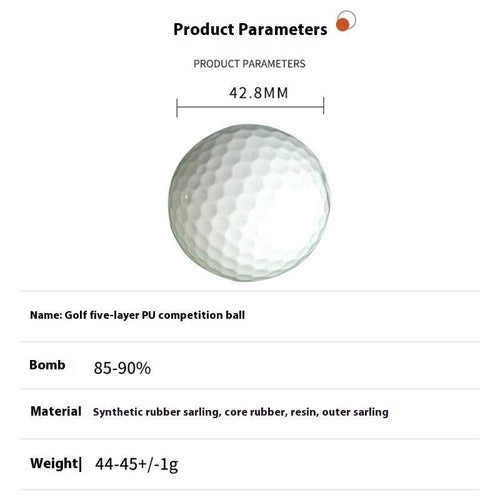1Pc Five-Layer PU Golf Tournament Ball Durable High-Performance Ball for Professional and Recreational Play-White
