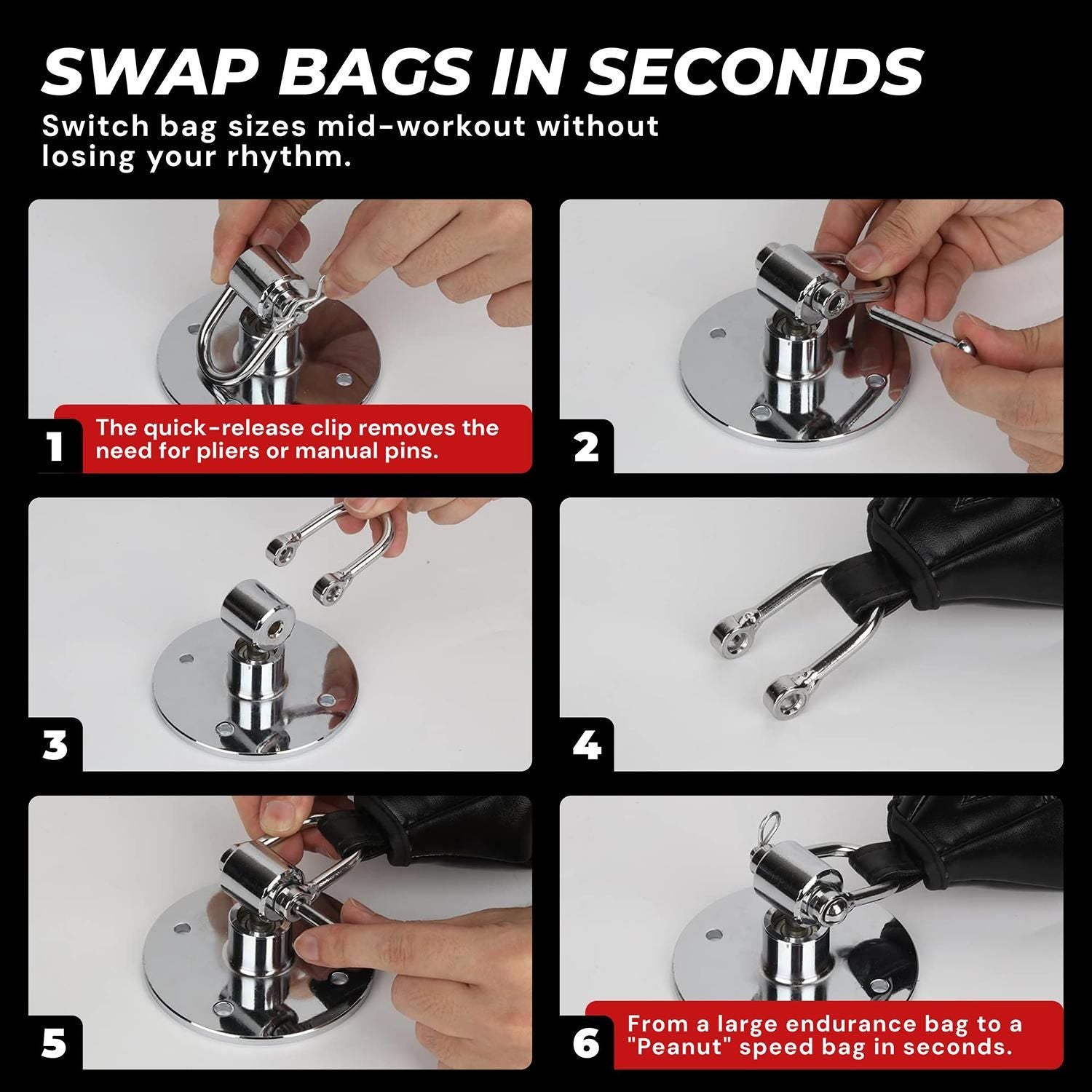 2PCS Heavy Duty Speed Bag Mount Hardware Set with Quick Release Pin Boxing Accessories Silver