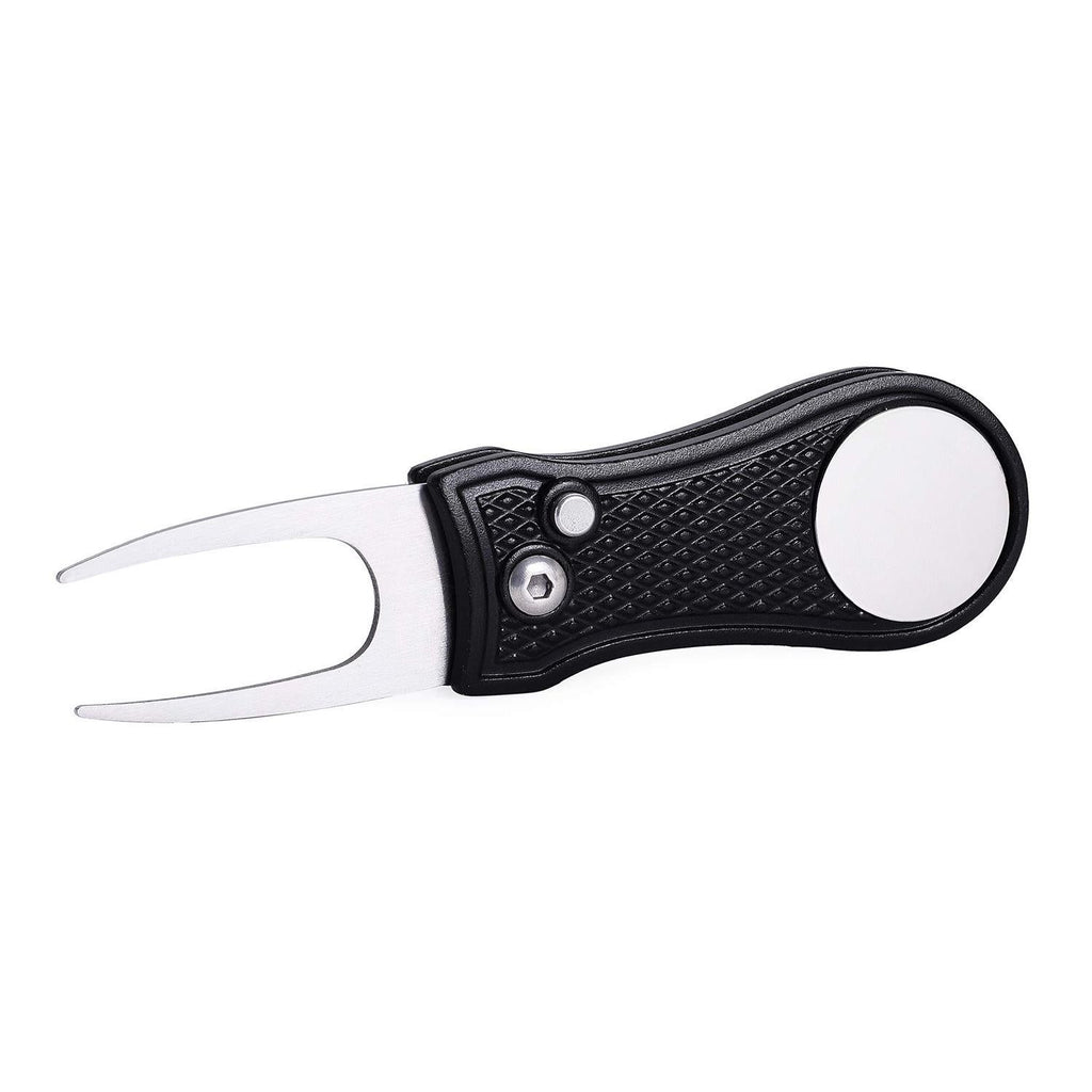 Stainless Steel Golf Green Fork Turf Repair Tool for Lawn Care and Divot Maintenance - Black