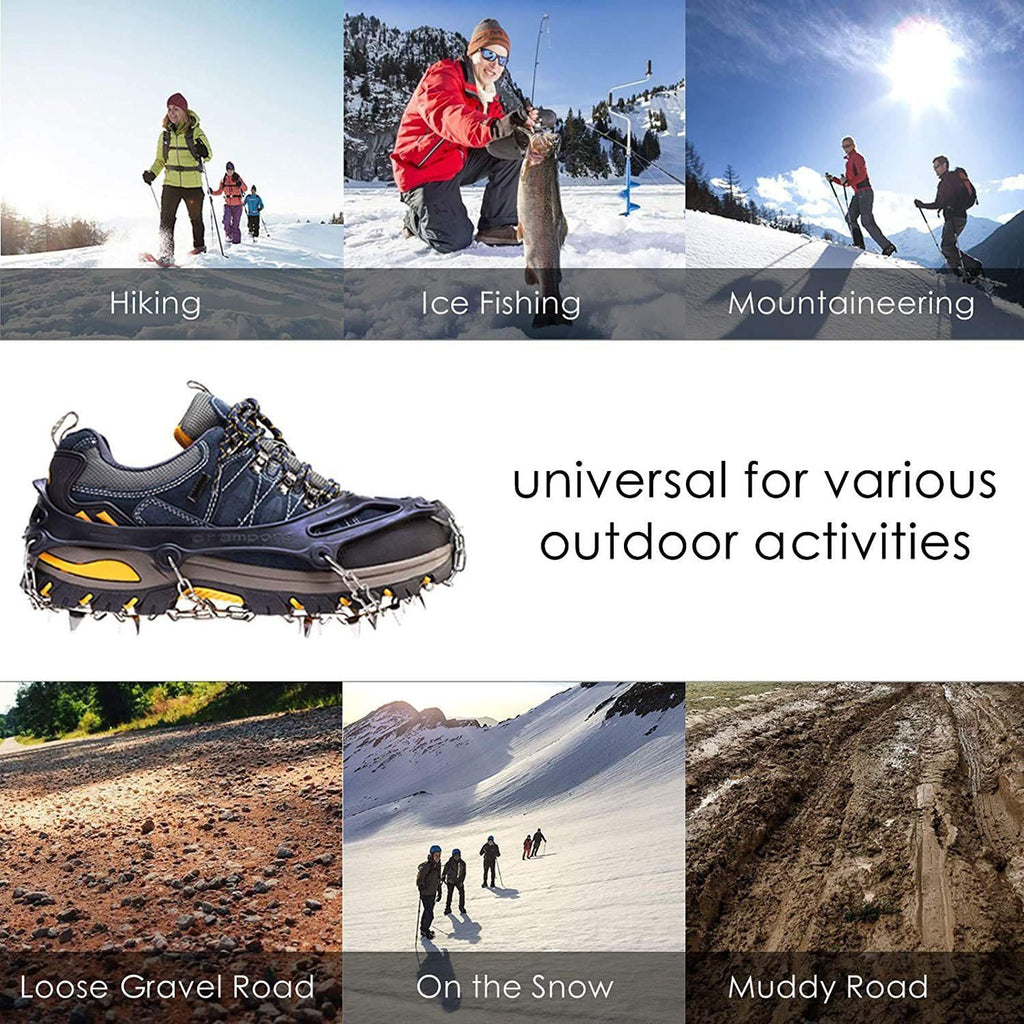 24 Spikes Crampons for Shoes, Anti Slip Ice Cleats for Shoes and Boots, Traction Ice Snow Grip with Stainless Steel Spikes and Silicone Men Women for Hiking, Walking, Climbing, Jogging,Fishing - M