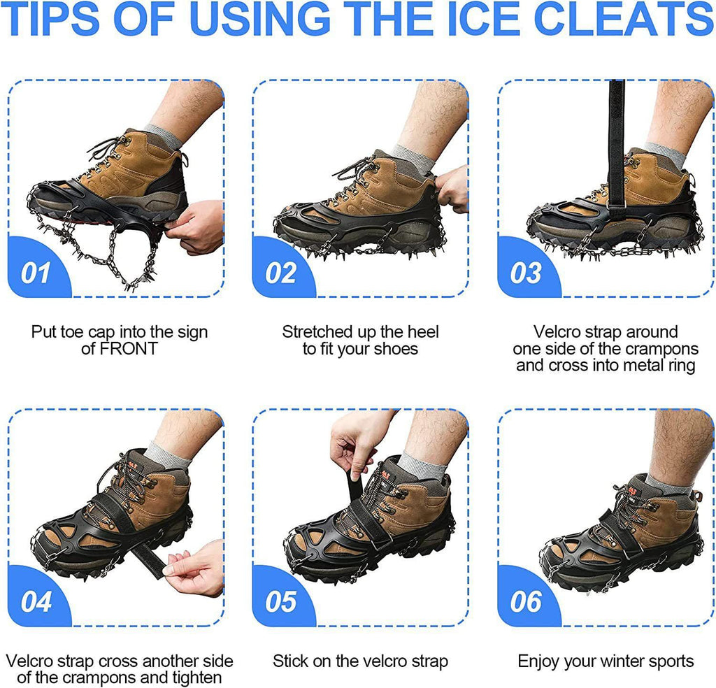 24 Spikes Crampons for Shoes, Anti Slip Ice Cleats for Shoes and Boots, Traction Ice Snow Grip with Stainless Steel Spikes and Silicone Men Women for Hiking, Walking, Climbing, Jogging,Fishing - L
