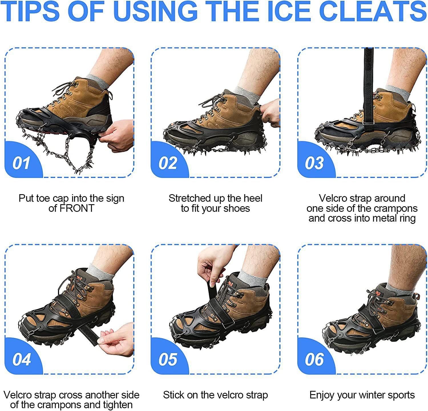 24 Spikes Crampons for Shoes, Anti Slip Ice Cleats for Shoes and Boots, Traction Ice Snow Grip with Stainless Steel Spikes and Silicone Men Women for Hiking, Walking, Climbing, Jogging,Fishing - L