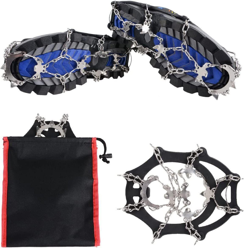 24 Spikes Crampons for Shoes, Anti Slip Ice Cleats for Shoes and Boots, Traction Ice Snow Grip with Stainless Steel Spikes and Silicone Men Women for Hiking, Walking, Climbing, Jogging,Fishing - L