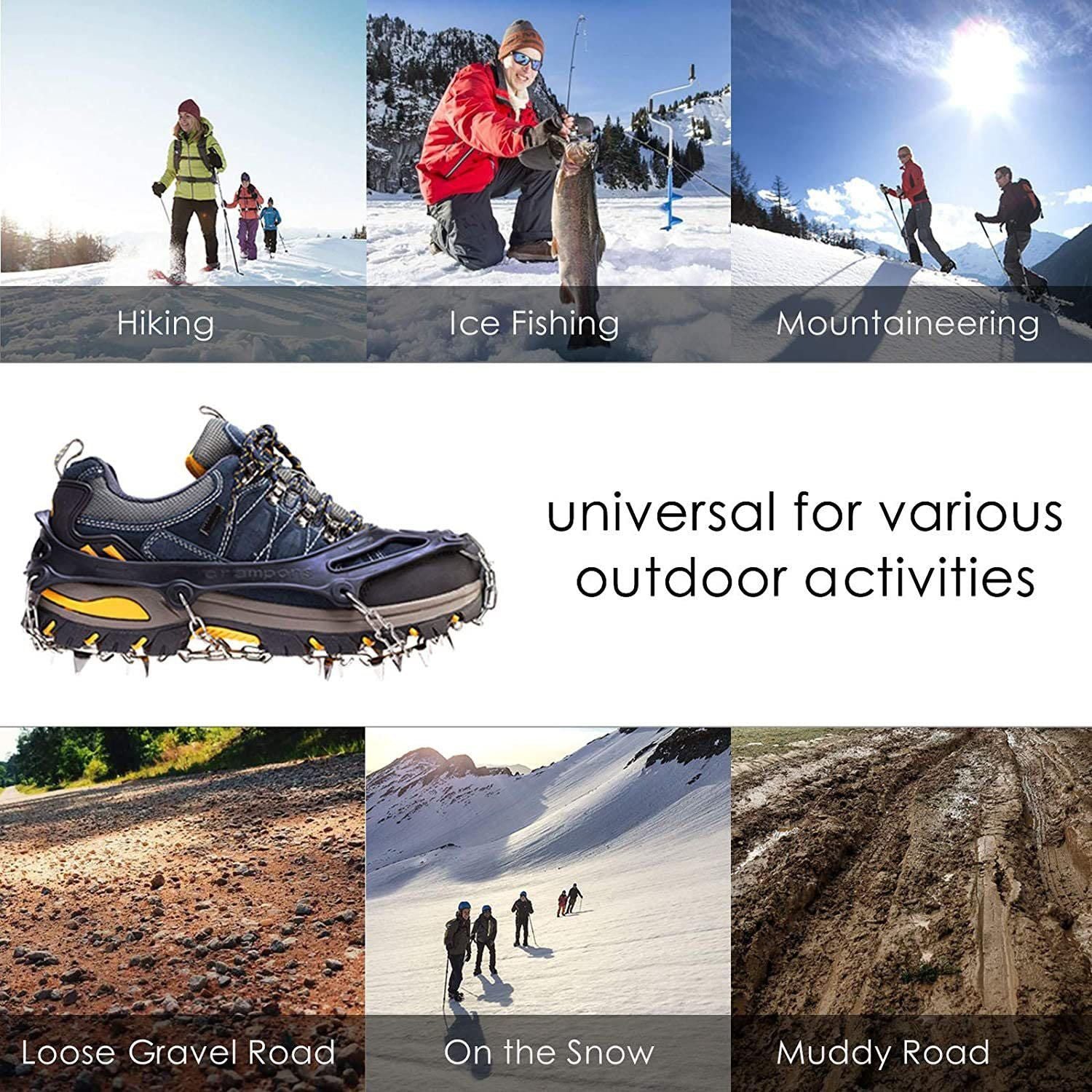 24 Spikes Crampons for Shoes, Anti Slip Ice Cleats for Shoes and Boots, Traction Ice Snow Grip with Stainless Steel Spikes and Silicone Men Women for Hiking, Walking, Climbing, Jogging,Fishing - XL