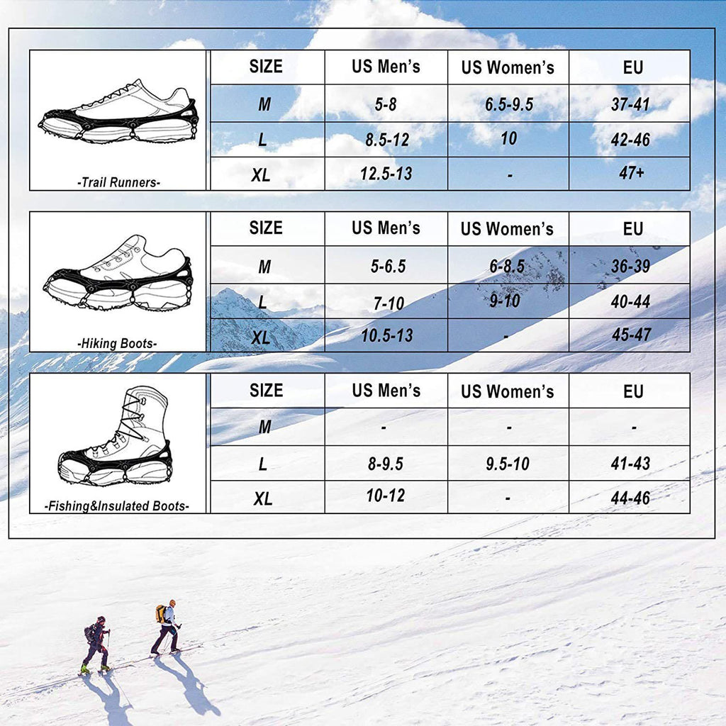 24 Spikes Crampons for Shoes, Anti Slip Ice Cleats for Shoes and Boots, Traction Ice Snow Grip with Stainless Steel Spikes and Silicone Men Women for Hiking, Walking, Climbing, Jogging,Fishing - XL