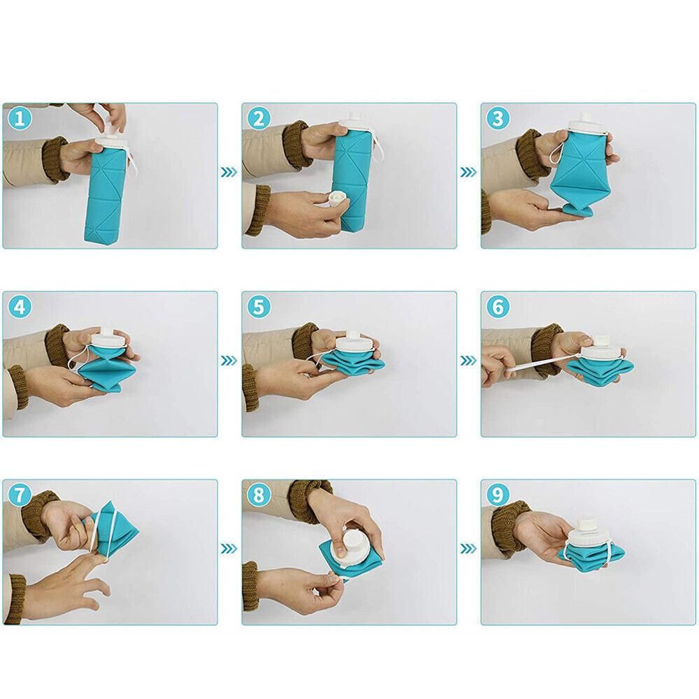 Foldable Collapsible Water Bottle Silicone Leak-proof Reusable for Gym Camping Hiking Travel Sports-Green