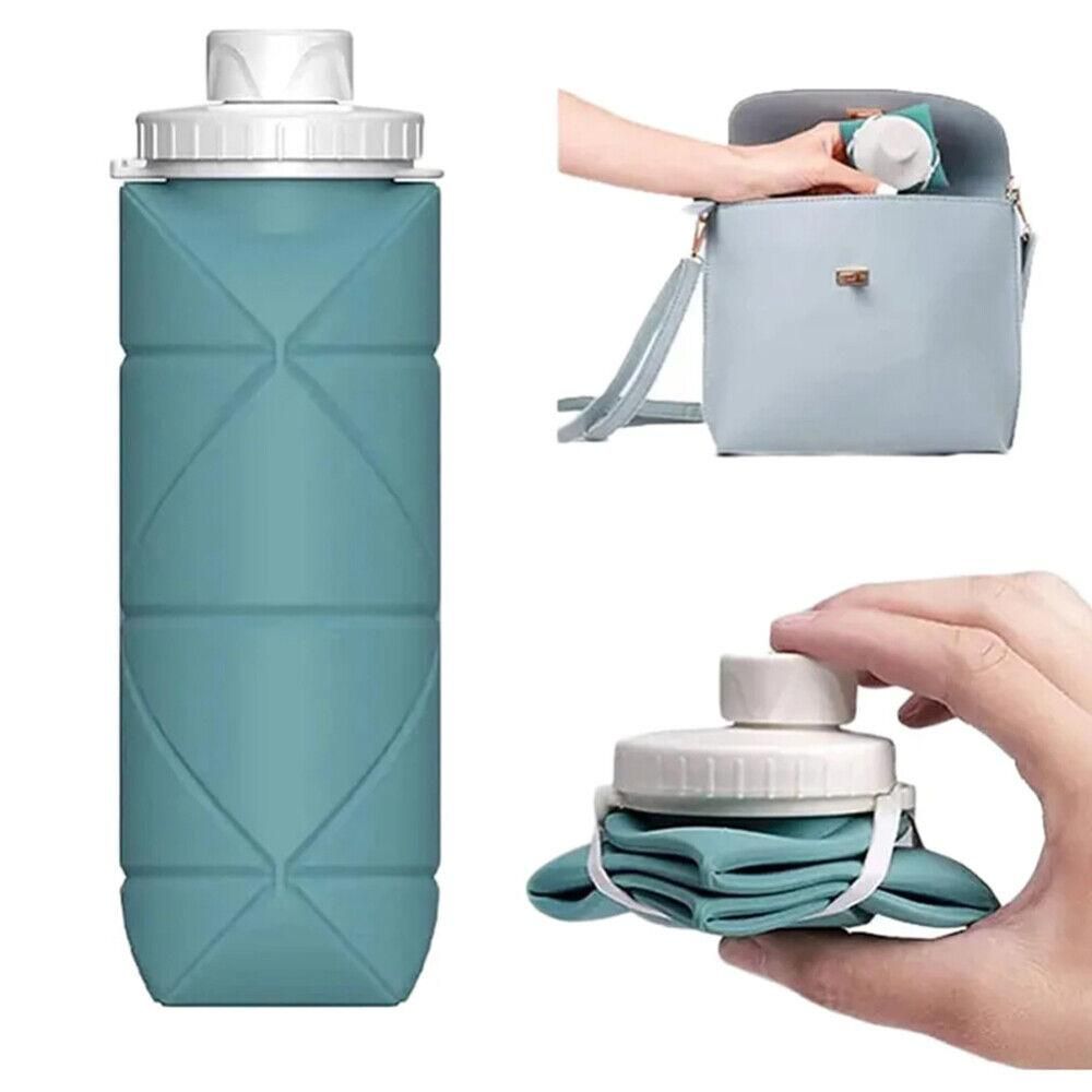 Foldable Collapsible Water Bottle Silicone Leak-proof Reusable for Gym Camping Hiking Travel Sports-Green