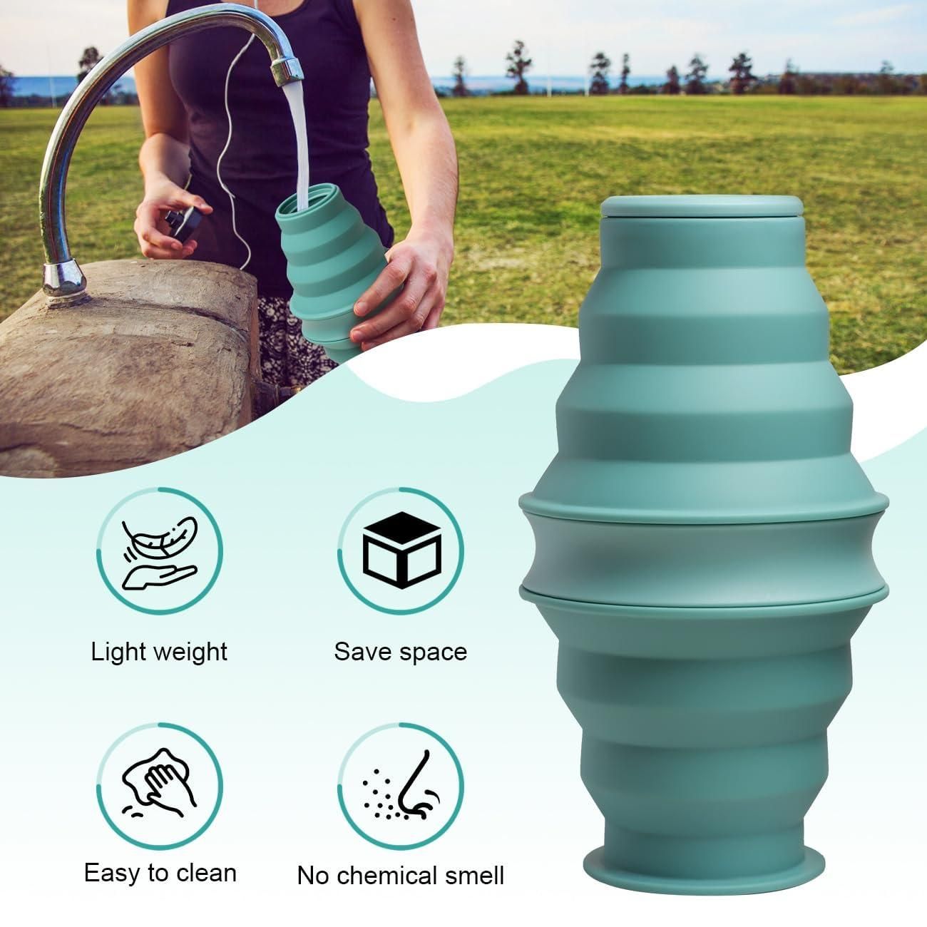 Foldable Water Cup Travel Silicone Sports Bottle Portable Collapsible Card Style Mug Gift - Light Green