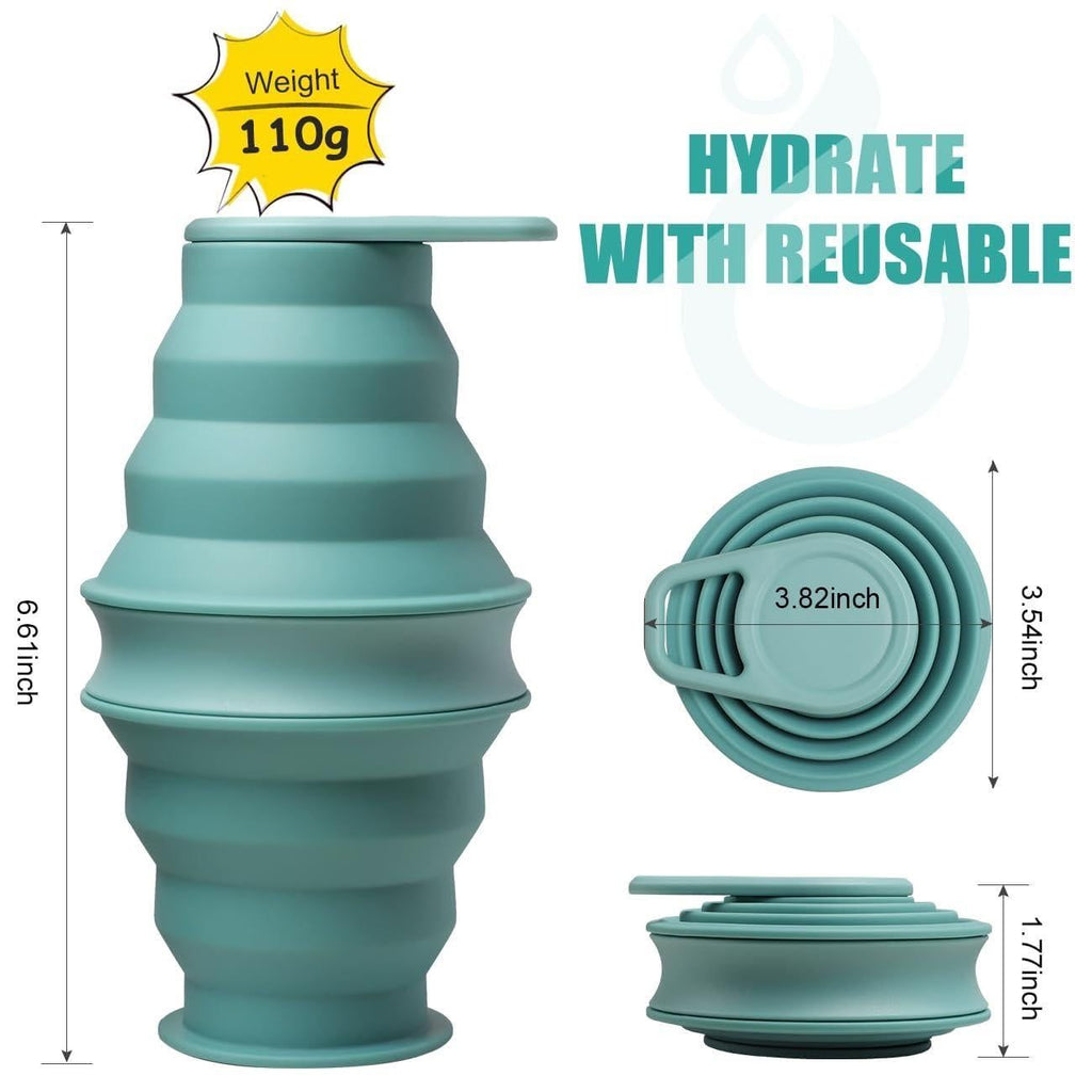 Foldable Water Cup Travel Silicone Sports Bottle Portable Collapsible Card Style Mug Gift - Black