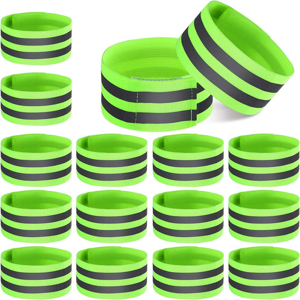 16 PCS Reflective Bands Reflector Bands for Wrist, Arm, Ankle, Leg,Reflector Tape Straps for Night Walking, Cycling and Running-(Green)