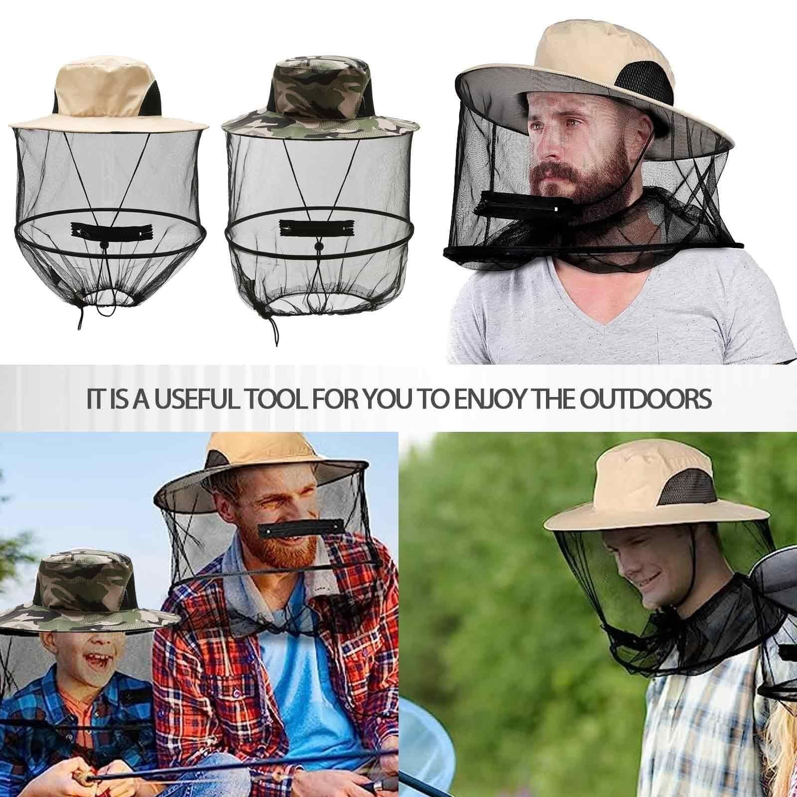 2 Pcs Anti Mosquito Hat for Fishing, Outdoor, Wide Brim Mesh Sun Hat (Assorted Colours)