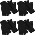 Winter Knitted Half Finger Gloves Warm Driving Cycling Writing Mittens For Men Women 4Pairs Black