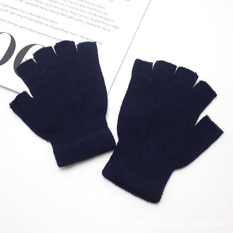 Winter Knitted Half Finger Gloves Warm Driving Cycling Writing Mittens For Men Women 4Pairs Black