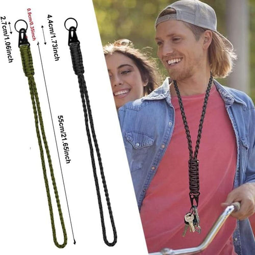 2Pcs Woven Paracord Lanyard Keychain, Heavy Duty Cell Phone Neck Lanyard, Black & Army Green