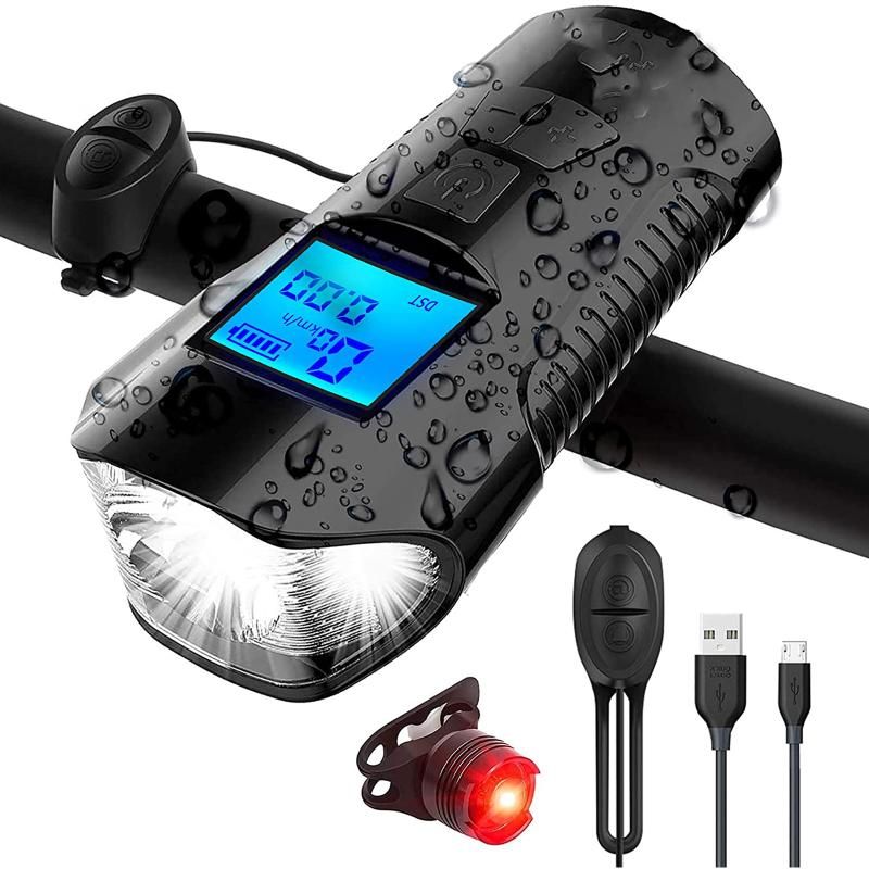 Bike Light Set Speedometer LED Bike Lights Horn LCD USB Bike Tail Light Black