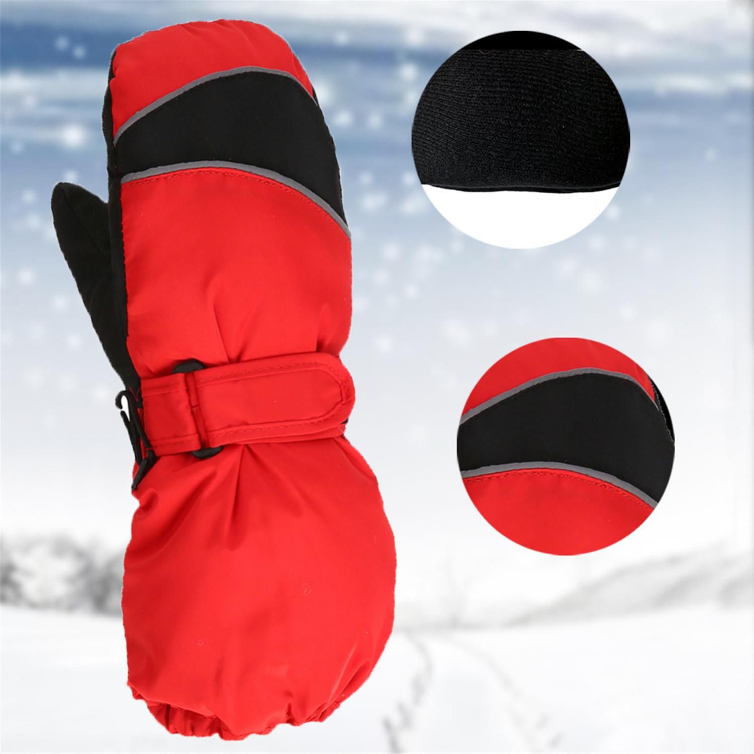 Snow Mittens Waterproof Windproof Winter Ski Gloves Thermal Fleece Red
