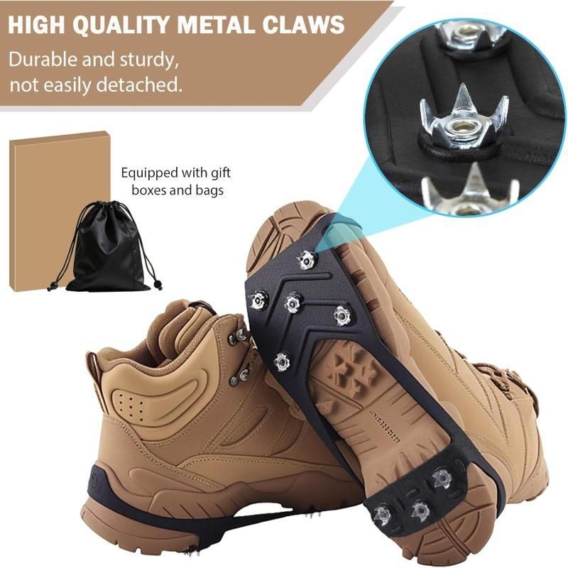 8 Steel Spike Anti-Slip Cleats 2 Pairs Silicone Shoe Covers M Size for Hiking Boots