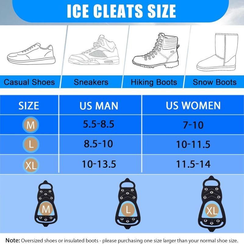 8 Steel Spike Anti-Slip Cleats 2 Pairs Silicone Shoe Covers M Size for Hiking Boots