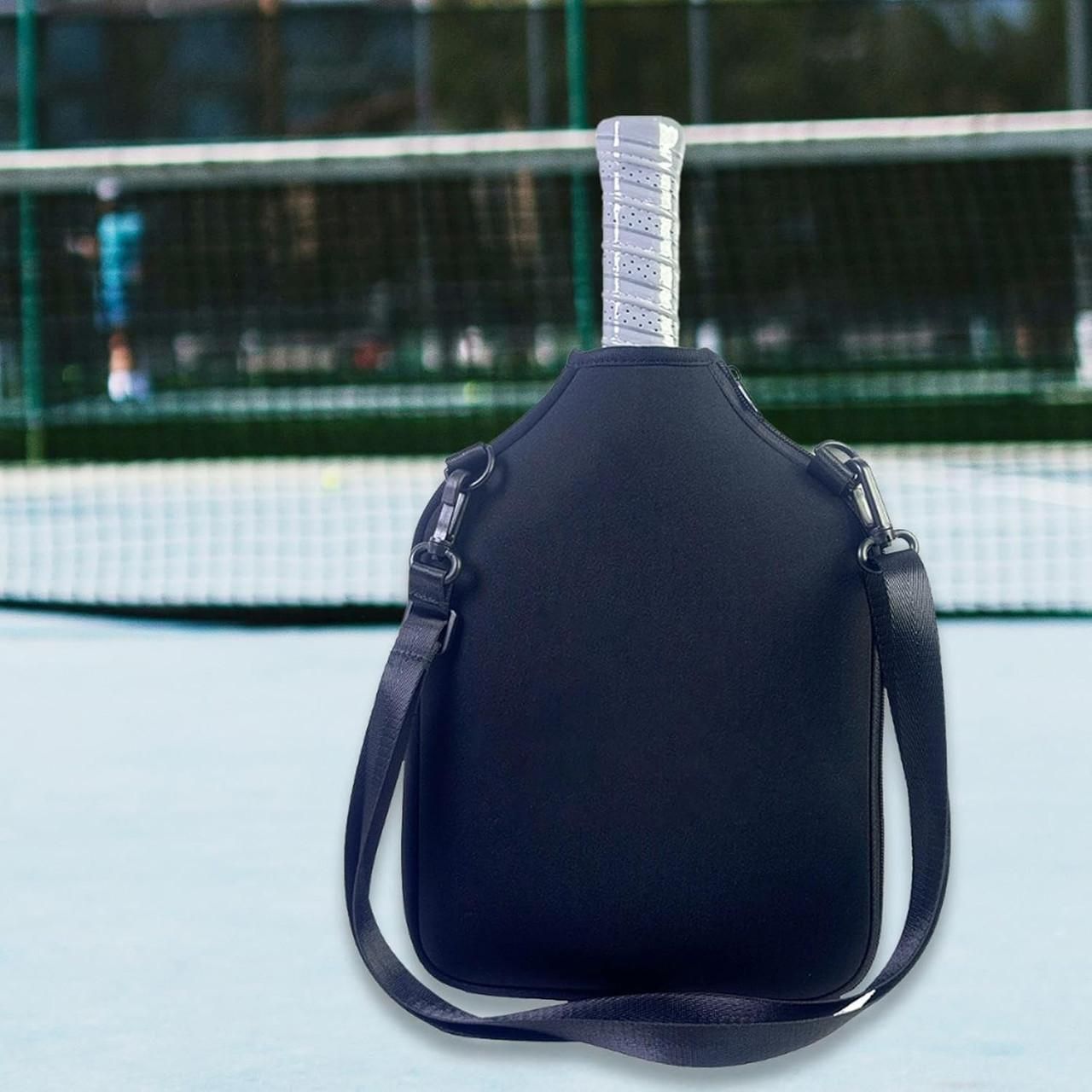 Neoprene Tennis & Pickleball Paddle Bag Lightweight Protective Carry Case with Shoulder Strap - Black