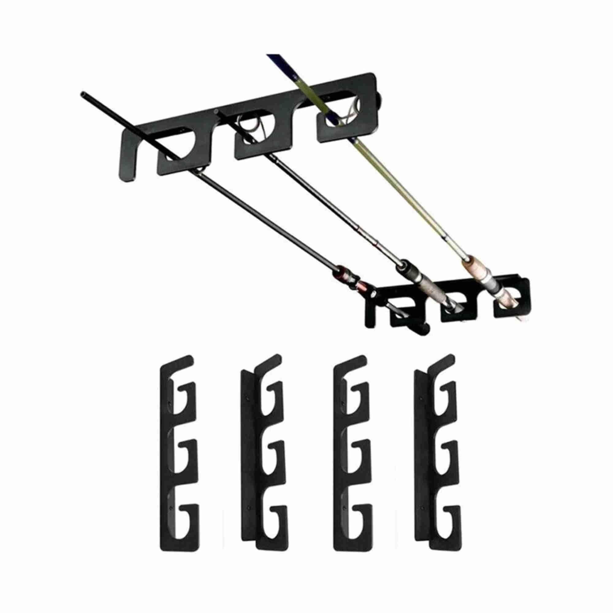 6-Rod Wall Mount Fishing Rod Holder Horizontal Black Fishing Rod Storage Rack