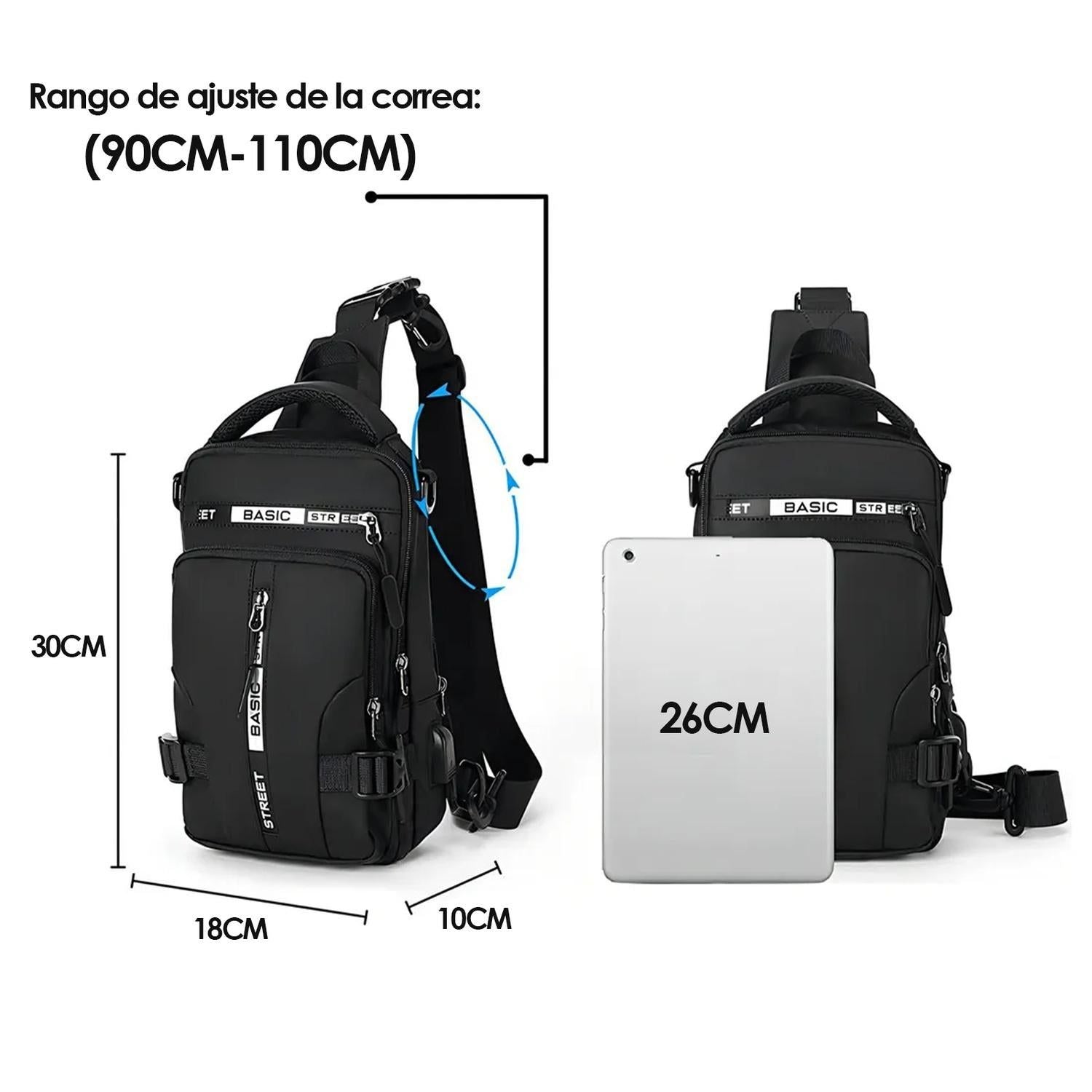 Men's Shoulder Bag with USB Charging Port Travel Backpack Messenger Bag Chest Bag Suitable for Outdoor Travel, Camping