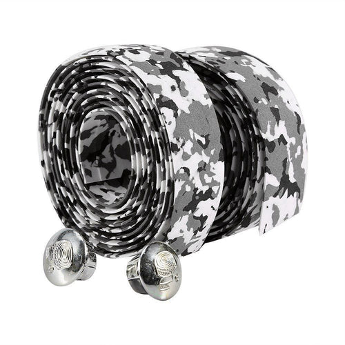 2pcs Bicycle Handlebar Anti-slip Grip Wrap Tape + 2 Bar Plugs Black+White