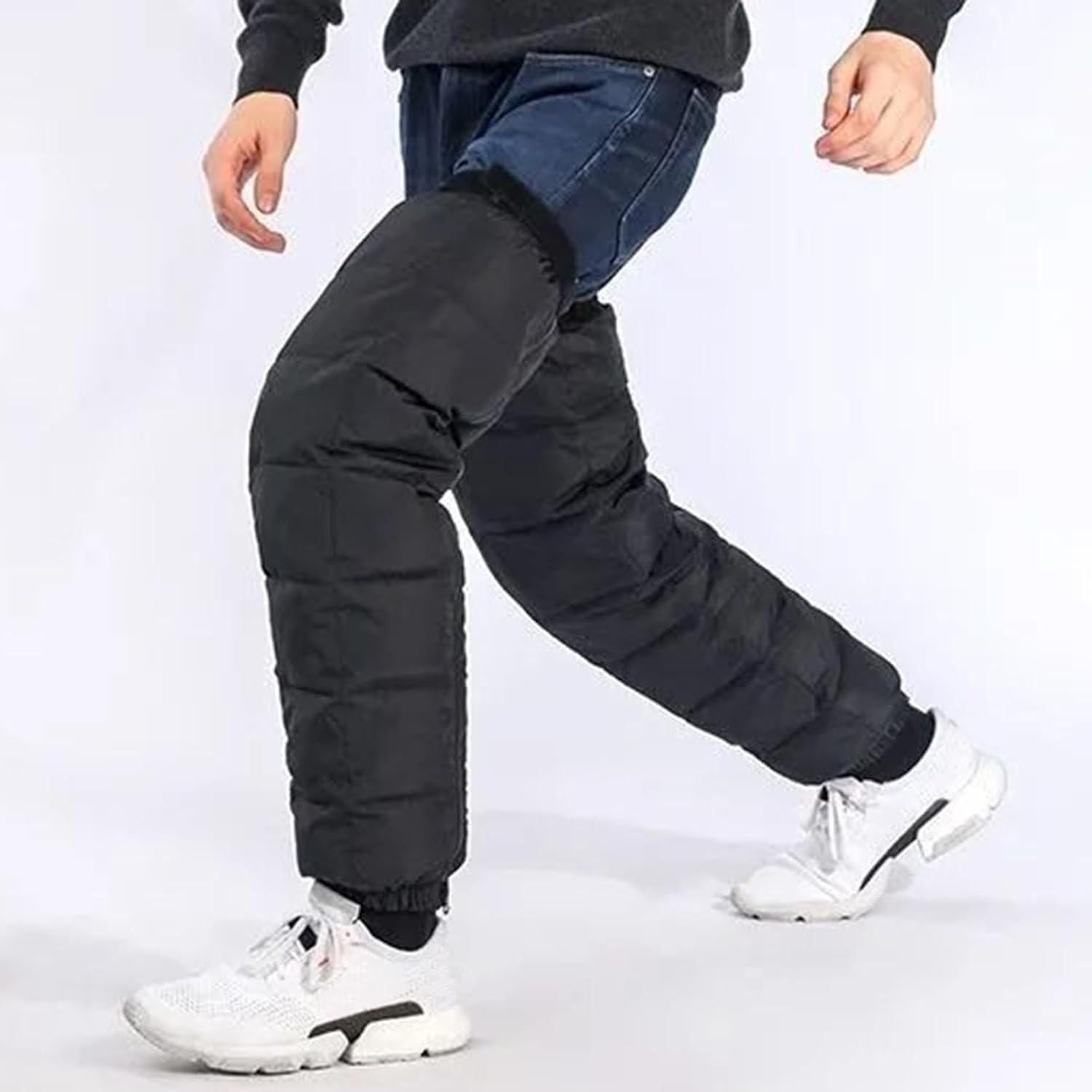 Cycling Leg Warmers Thermal Zipper Knee Sleeves Winter Waterproof 2pcs (Black)