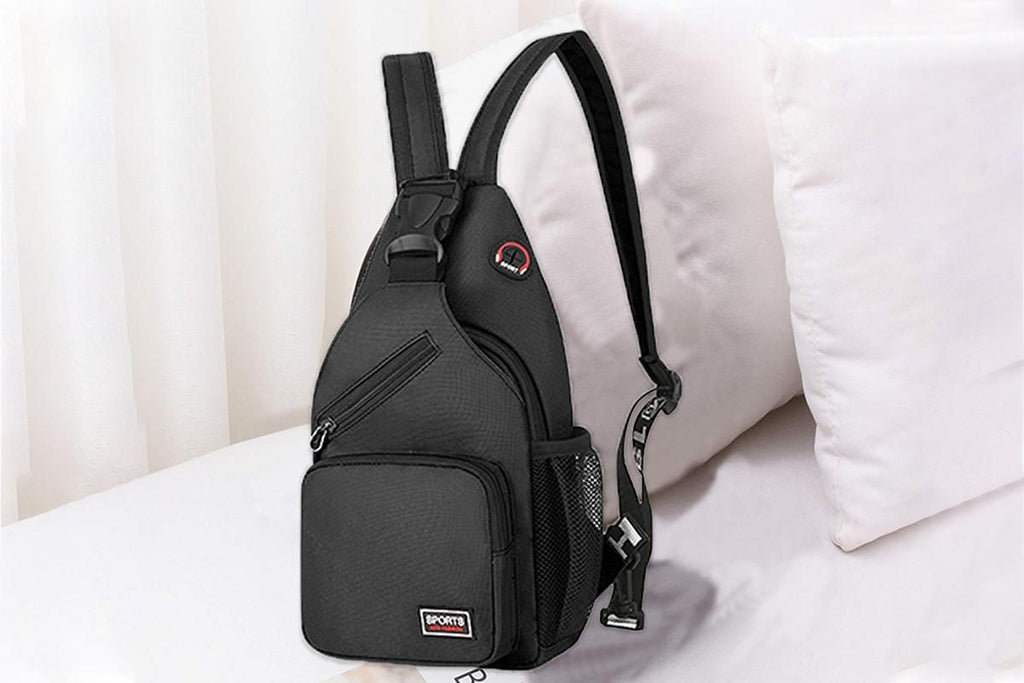 Water-resistant Chest Pack Outdoor Travel Shoulder Sling Backpack Crossbody Bag -Black