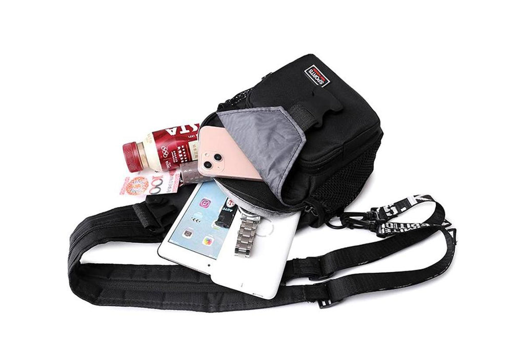 Water-resistant Chest Pack Outdoor Travel Shoulder Sling Backpack Crossbody Bag -Black