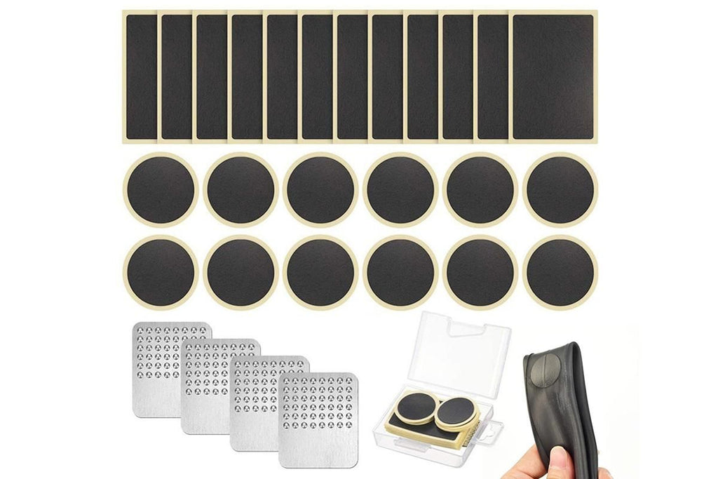 24Pcs Bike Tire Patch Kit with 4 Metal Rasps No Glue Needed for Bicycle Inner Tube Repair