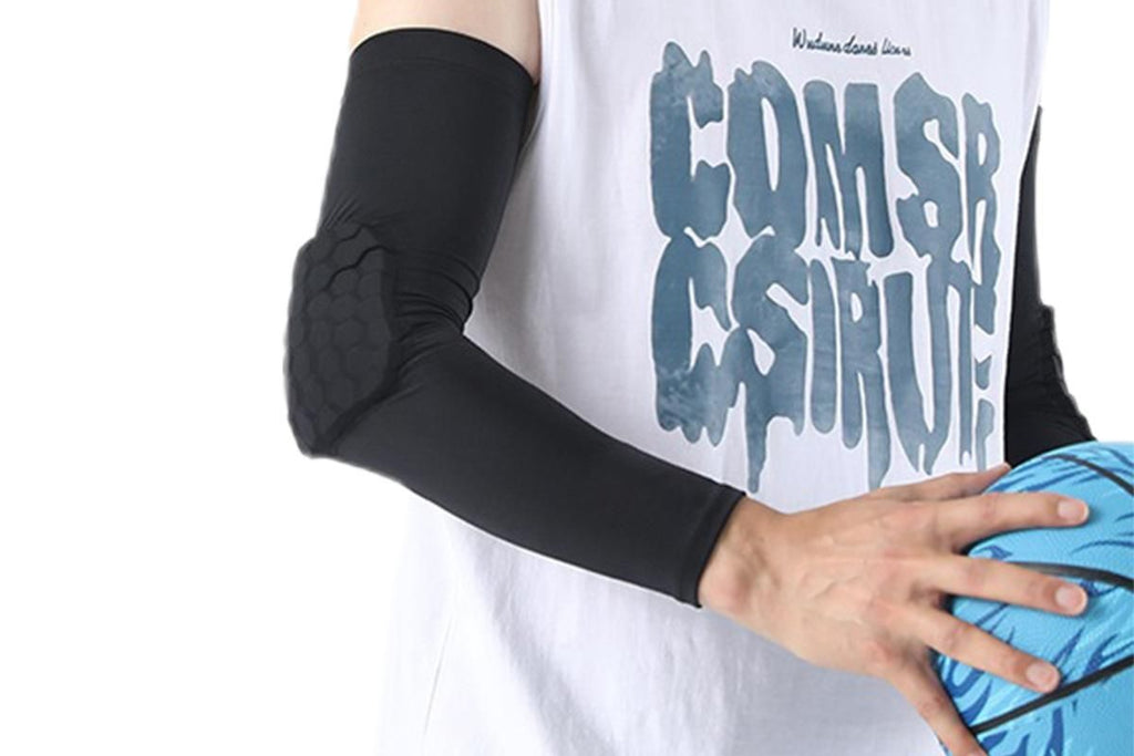 2 Pcs Tennis Elbow Compression Support Sleeve for Golfers Elbow Pain Relief Workout Weightlifting Elbow Brace with Honeycomb Lining -Black / XL