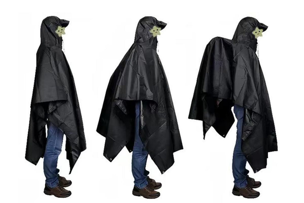 3 in 1 Portable Rain Poncho Waterproof Lightweight Emergency Raincoat with Pocket - Black