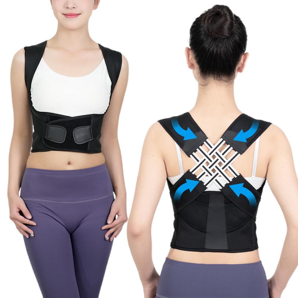 Adjustable Unisex Posture Corrector Shoulder Brace Belt Low Back Support For Women Men -Black / L