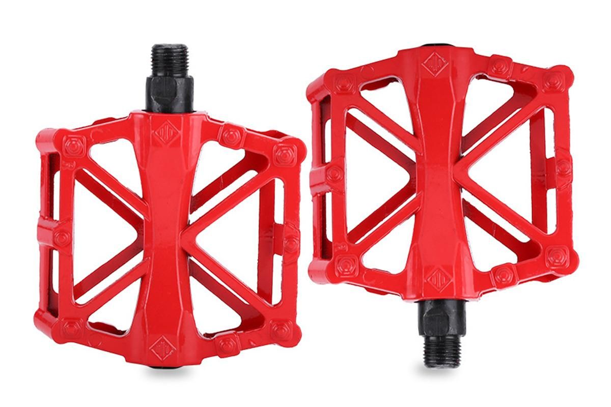 Aluminum Alloy Bike Pedals Wide Platform Lightweight Bicycle Pedals for MTB Road Bikes - Red