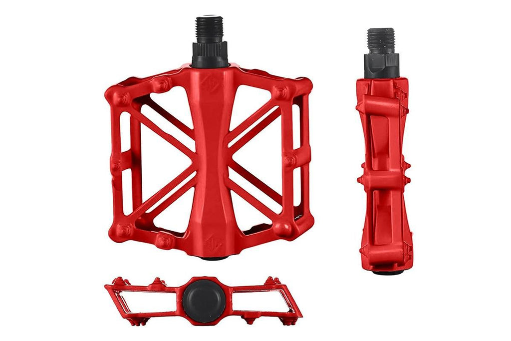 Aluminum Alloy Bike Pedals Wide Platform Lightweight Bicycle Pedals for MTB Road Bikes - Red