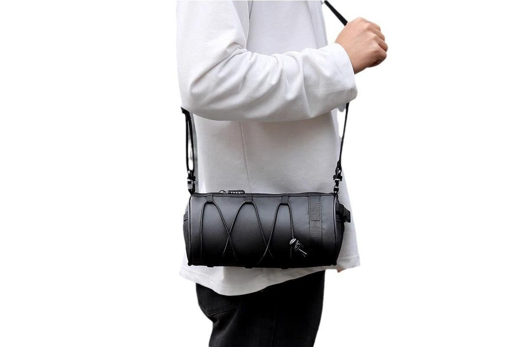 Bike Handlebar Bag Front Bike Bags Handlebar Storage Pouch Pack with Shoulder Strap - Black