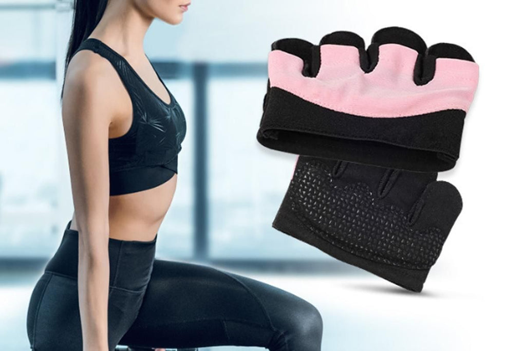 Breathable Workout Gloves Silicone Grip Half-Finger Gym Gloves for Weightlifting & Yoga - Pink & XL